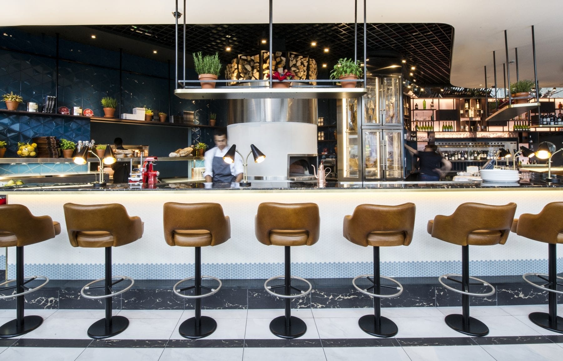 The Perfectionist's Cafe interior, finished ceiling