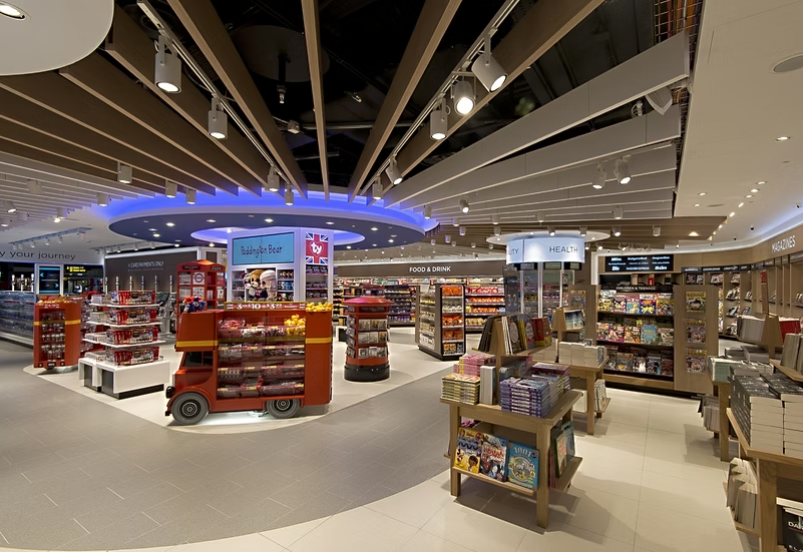 WHSmith Heathrow Airport, MF curved ceiling installation